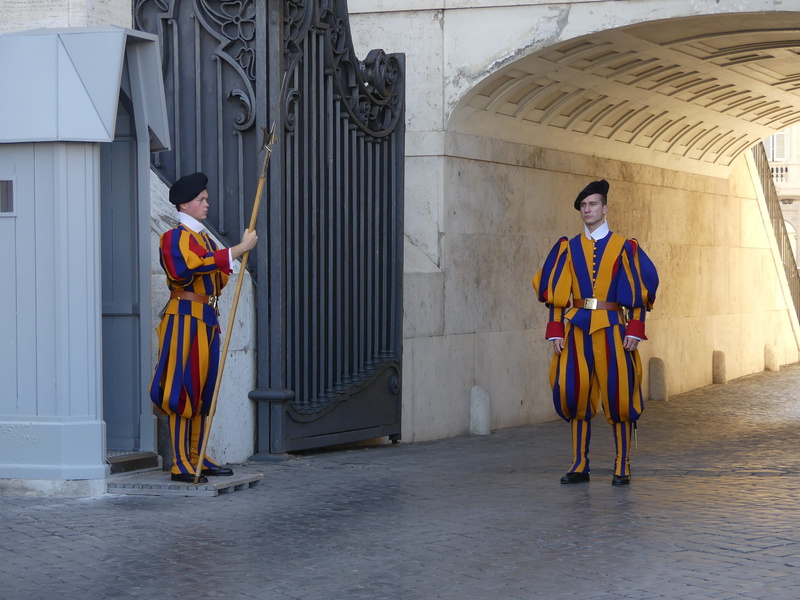 uniform, security, building, pope, vatican, front view, holding, built structure, safety, halberd, st peters basilica, swiss guard, protection, architecture