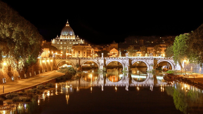 bridge - man made structure, built structure, connection, reflection, 1080P, nature, travel destinations, city, tourism, arch, cityscape, river, st peters square