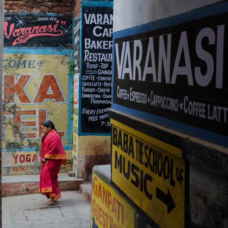travel, non-western script, lifestyles, varanasi, capital letter, information, western script, sign, lady in red, one person, communication, text, devotee