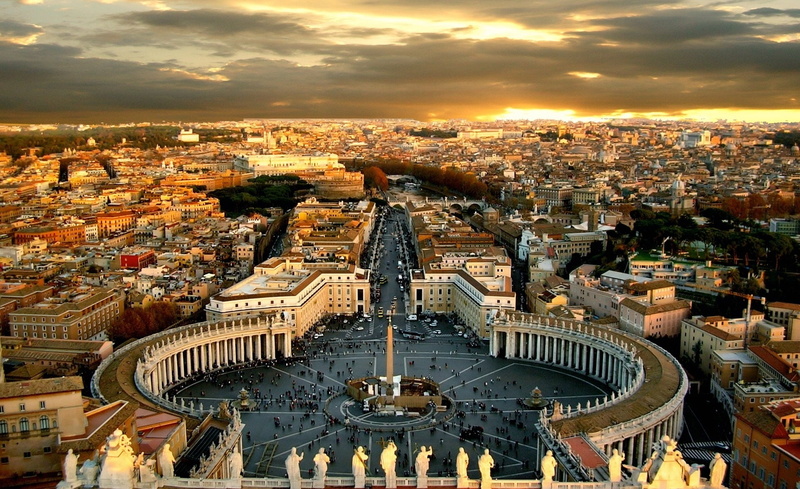 city, pietro, piazza, sky, cityscape, cloud - sky, rome, Europe, architecture, Italy, san, built structure, tourism, crowded, sunset, high angle view, nature
