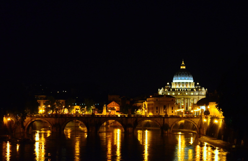 copy space, night, arch bridge, connection, monument, nature, roma capitale, city, building exterior, government, no people, outdoors, holy, vatican, piazza