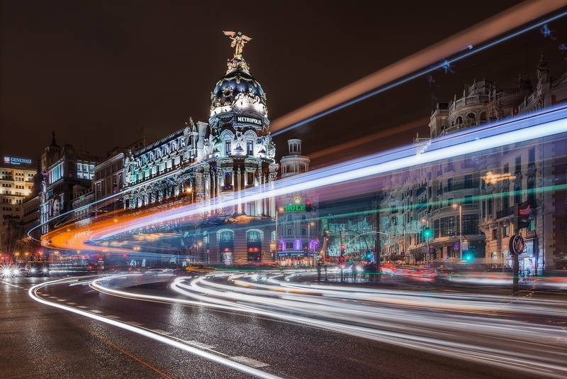 city, road, gray, 1080P, excerpt, Spain, Madrid, Night, Buildings, building, concrete