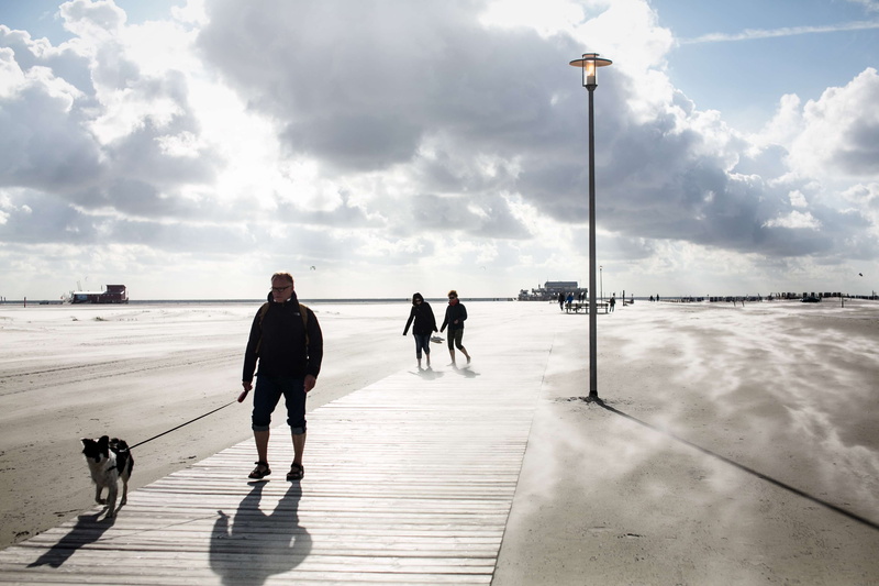 pets, rear view, gegenlicht, cloud - sky, men, wolken, real people, canine, people, nature, day, water, 4K, sonne, nordsee, sky, incidental people, lifestyles