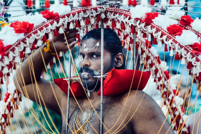 singapore, indian, devotee, piercing, casual clothing, 4K, one person, hindu, traditional clothing, south east asia, portrait, young women, man, arts culture and entertainment