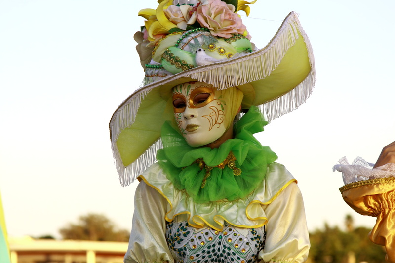 person, waist up, human representation, 4K, people, fair, art and craft, wearing, womens, outdoors, mask, green color, sky, masquerade, day, scarf, nature