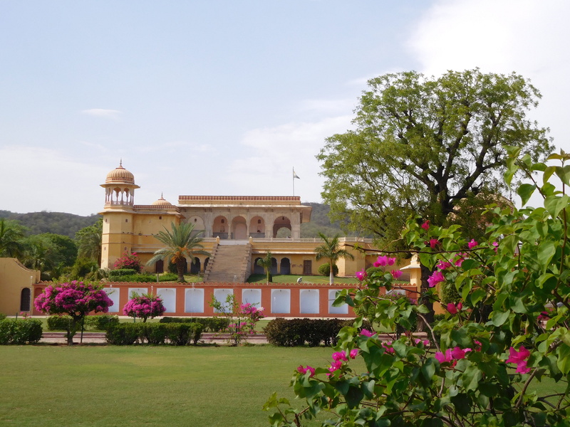 the past, architecture, travel destinations, flower, kanak ghati, outdoors, historical, sky, flowering plant, nature, garden, summer, jaipur, day, india