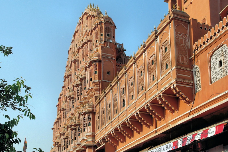 low angle view, no people, palace of winds, building exterior, tourism, day, india, the past, built structure, sunlight, pink sandstone, nature, 2K, place of worship