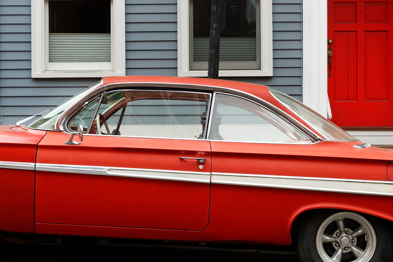 coupe, parked, retro, housing development, luxury, no people, reflection, white, parking, building, wooden, glass - material, near, residential district