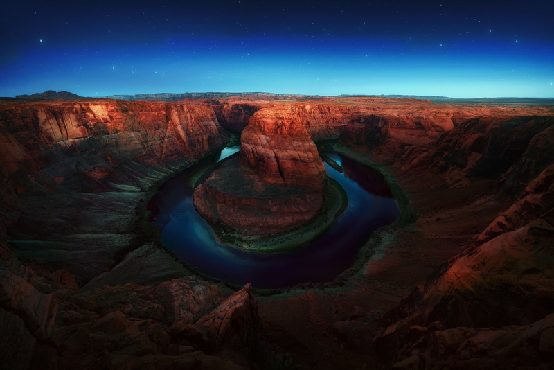 1080P, night, Horseshoe Bend, stars, river, USA, Horseshoe, the Glen canyon, Glen Canyon National Recreation Area, canyon Glen, AZ, the sky, meander, Colorado