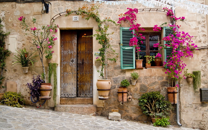 window, mallorca, 1080P, flowers, provence, buildings
