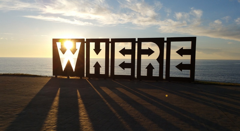shadow, text, arrows, Travel posters, sea, 720P, horizon, Sun, clouds