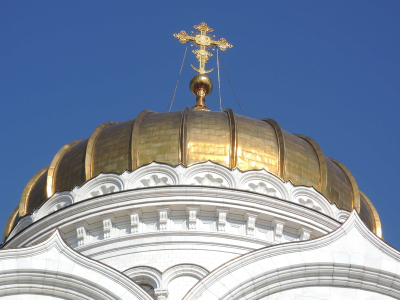 golden cross, travel destinations, orthodox, blue, low angle view, spirituality, 4K, building, cathedral orthodox, the dome, clear sky, religion, dome