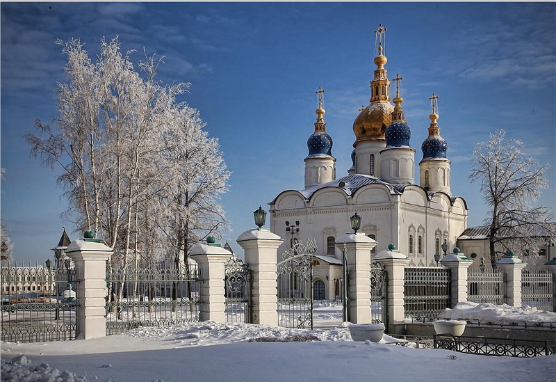 sky, outdoors, city, winter, day, landscape, monastery, siberia, no people, belief, leann, spirituality, snow, frost, dome, plant, morning, building, clouds