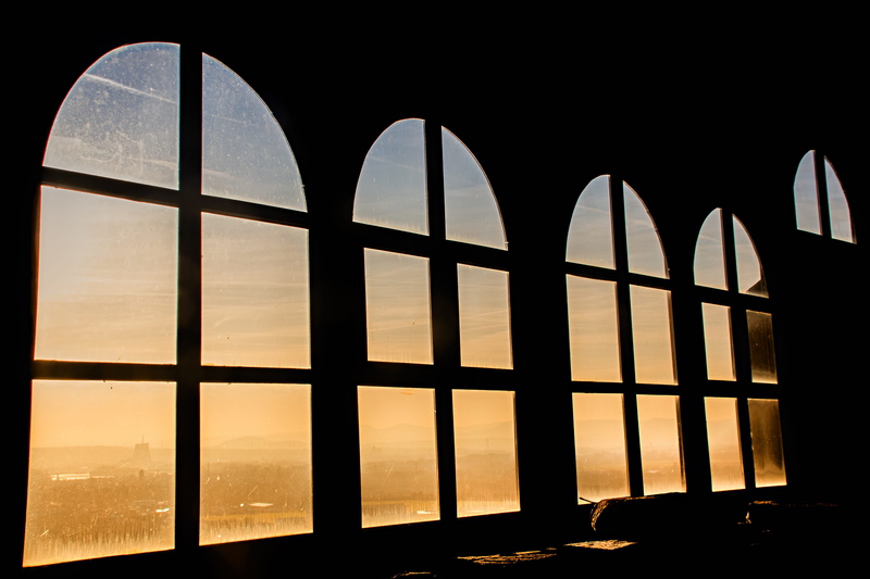 facade, lattice windows, form, history, dark, sunlight, round, warm, front window, sky, arch, structure, transparent, no people, indoors, wooden windows