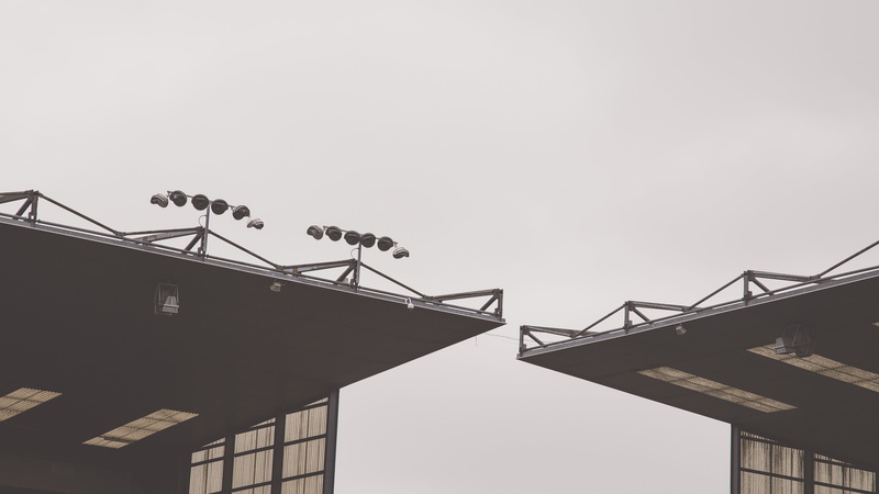 day, architecture, 5K, building exterior, city, crane - construction machinery, low angle view, machinery, communication, soccer stadium, no people, clear sky