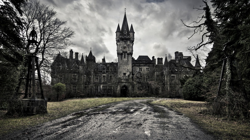 HDR, castle, sky, clouds, Belgium, 1080P, Chateau Miranda, old