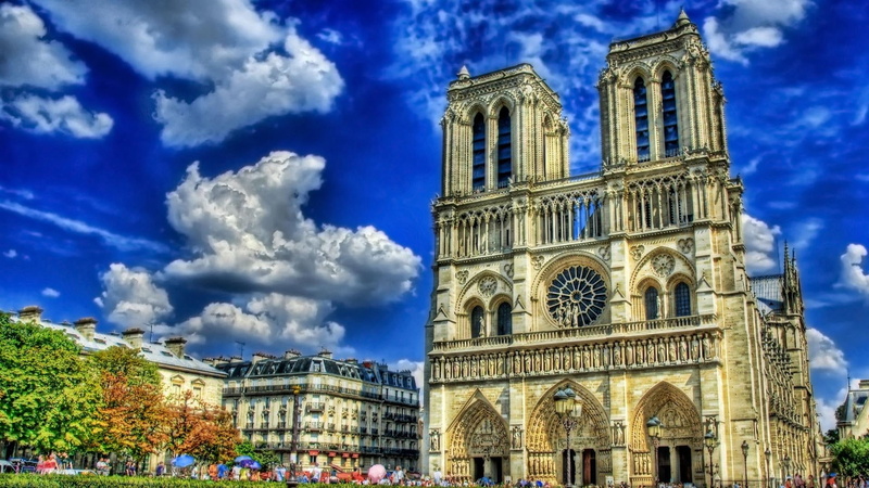 manmade, cathedrale, cathedral, 1080P, animals, dame, beauty, photography, building, clouds, notre, religious