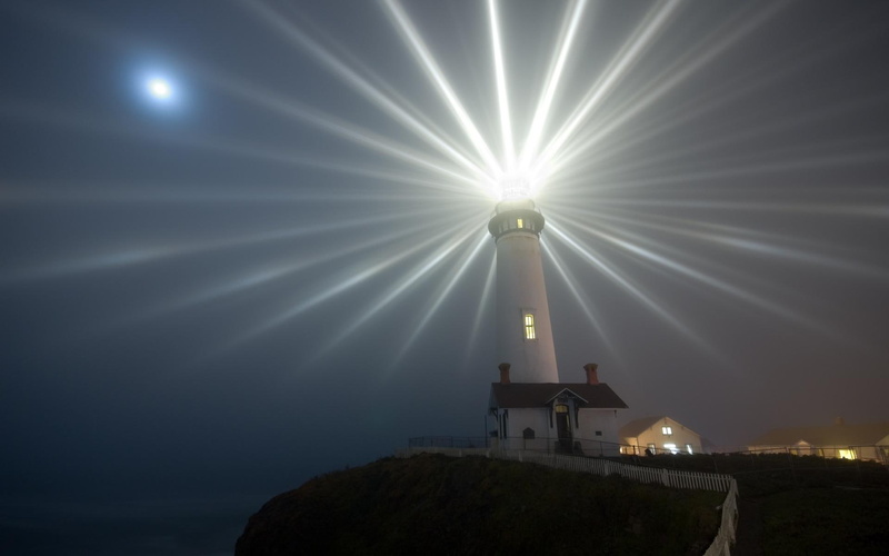 light, watch, ocean, water, animals, manmade, lighthouse, architecture, 1080P, tower, white, rays