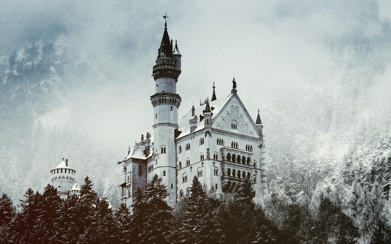 architecture, white, manmade, castle, clouds, nature, concrete, winter, photography, 1080P, animals