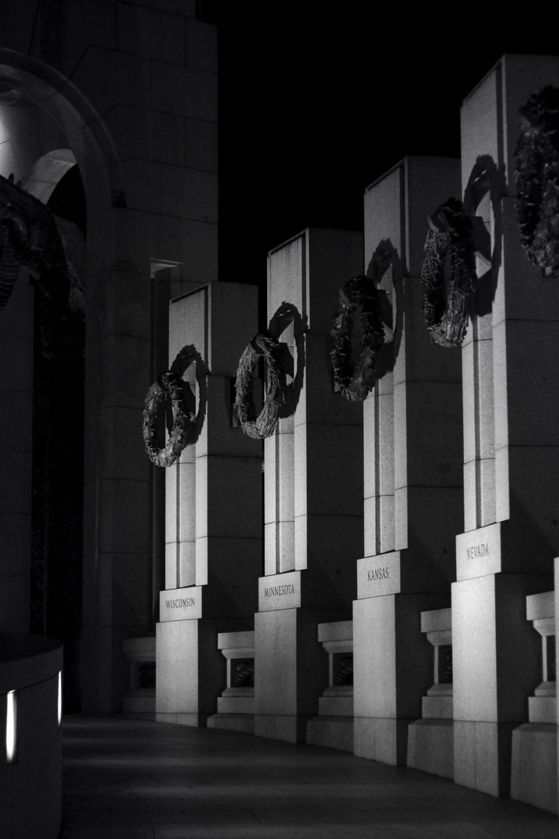 dc war memorial, washington, wwii, indoors, black and white, museum, greyscale, monument, built structure, window, art and craft, manmade, stone, representation