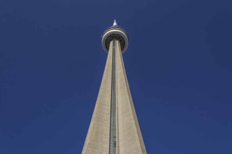 blue, cntower, looking up, sky, building exterior, concrete, traveling, outdoors, adventure, man made, 5K, office building exterior, architecture, tower
