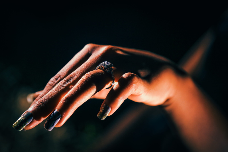 engaged, photography, adult, human body part, focus on foreground, woman, tilt, one person, shift, indoors, black, jewelry, close-up, nail, human hand