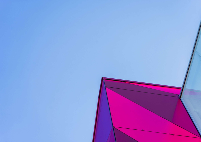 nature, sky, 4K, contemporary, clear sky, lines, multi colored, architectural, design, copy space, color, blue, pink, building, pink color, sunlight, outdoors