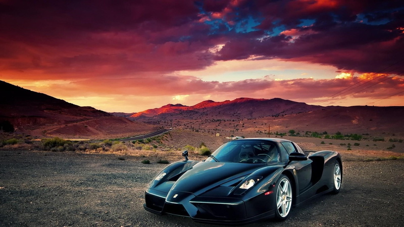 environment, transportation, tranquility, sunlight, no people, ferrari, mountain, sunset, cloud - sky, scenics - nature, nature, mode of transportation