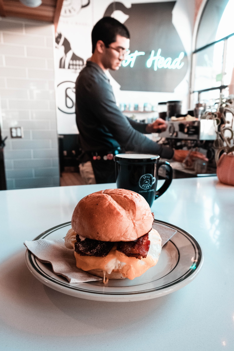 coffee, indoors, bun, freshness, burger, bread, drink, food and drink, united states, indulgence, san diego breakfast, coffee counter, breakfast club, men