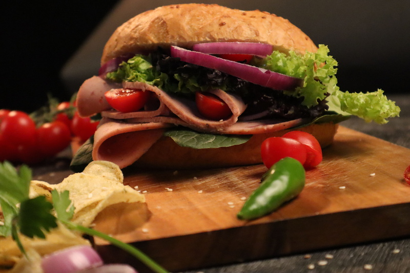 plant, still life, sandwich, curry, vegetable, ready-to-eat, wood - material, close-up, roast, herb, healthy eating, meal, burger, cutting board, fruit