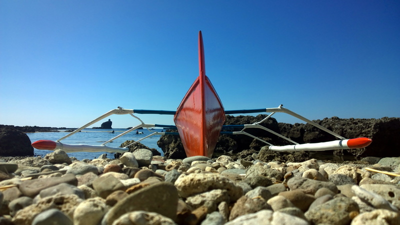 boat, land, balangay, day, nautical Vessel, sea, colorful, outdoors, philippines, beach, rock, tranquility, clear sky, blue, tropical, asia, seascape, rock - object