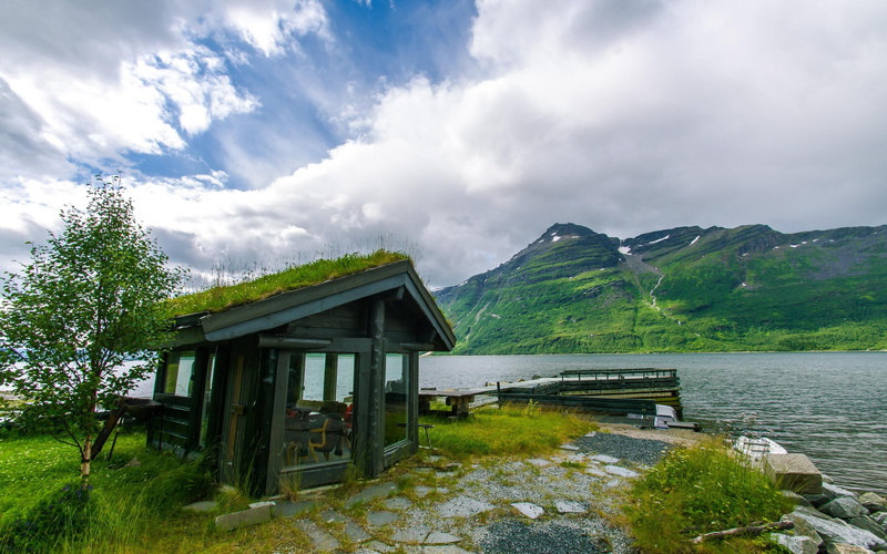 2K, house, lakes, images, norway, background, river, nature