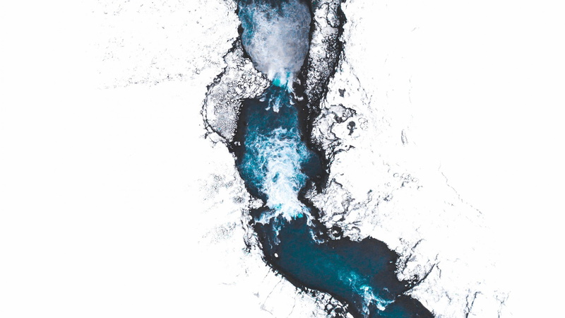 aerial, motion, white color, Iceland, landscape, copy space, cold temperature, snow, river, frozen, studio shot, ice, no people, 2K, water, outdoors, winter