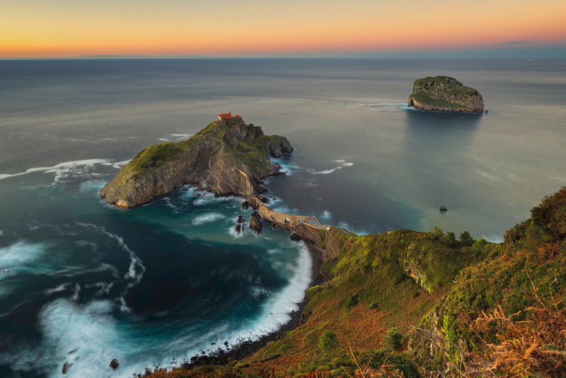 rocks, island, Bay of Biscay, Spain, 1080P, the ocean, The Bay of Biscay, sunset, Bizkaia, Biscay, coast, Basque Country