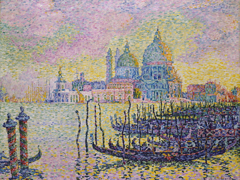 pointillism, The Grand Canal. Venice, gondola, boat, Cathedral, Paul Signac, 1080P, picture