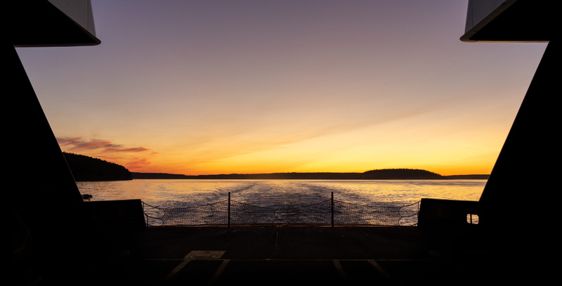 mode of transportation, silhouette, washington state, cruise ship, sea, 5K, islands, beauty in nature, nautical vessel, transportation, sunset, san juan islands