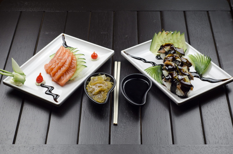 fork, delicious, kitchen utensil, freshness, high angle view, indoors, table, fruit, seafood, sushi, food photography, meal, mouth-watering, cooked, japanese cuisine