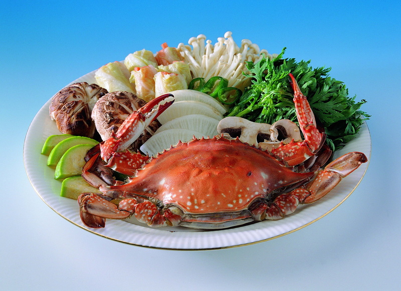 meat, prepared Crab, vegetable, boiled, crab, prepared Shrimp, indoors, studio shot, meal, blue, cooked, appetizer, japanese food, 2K, dish, freshness