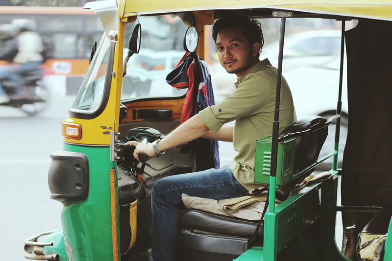 young adult, driving, transportation, rickshaw, portrait, real people, men, young men, 5K, males, one person, casual clothing, uniform, looking at camera