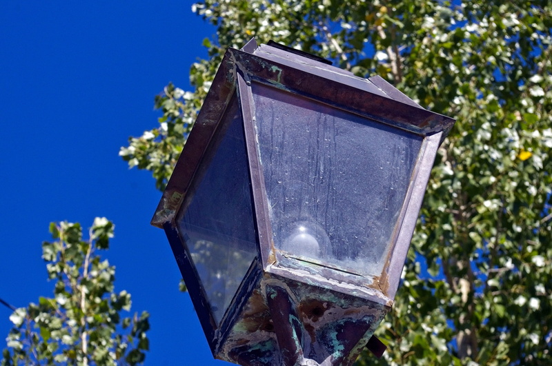 lamppost, no people, vintage, decorative, design, outdoor, clear sky, focus on foreground, antique, close-up, metal, low angle view, lighting equipment