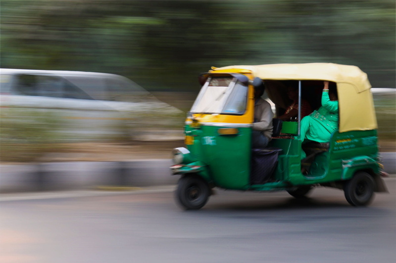 motion, motor vehicle, transportation, outdoors, wheeled, yellow, 1080P, taxi, land vehicle, green color, auto rickshaw, mode of transportation, men, street