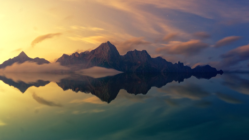 Calm, 4K, Quite, Reflections, Mountains, Sunset, 4K