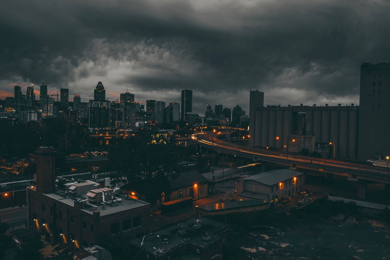 residential district, illuminated, Montreal, architecture, office building exterior, transportation, modern, sky, no people, cloud - sky, built structure