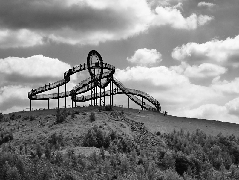fun, low angle view, 4K, nature, amusement park ride, land, outdoors, ruhr area, photo, amusement park, fairground, tiger and turtle, looping, sky, metal