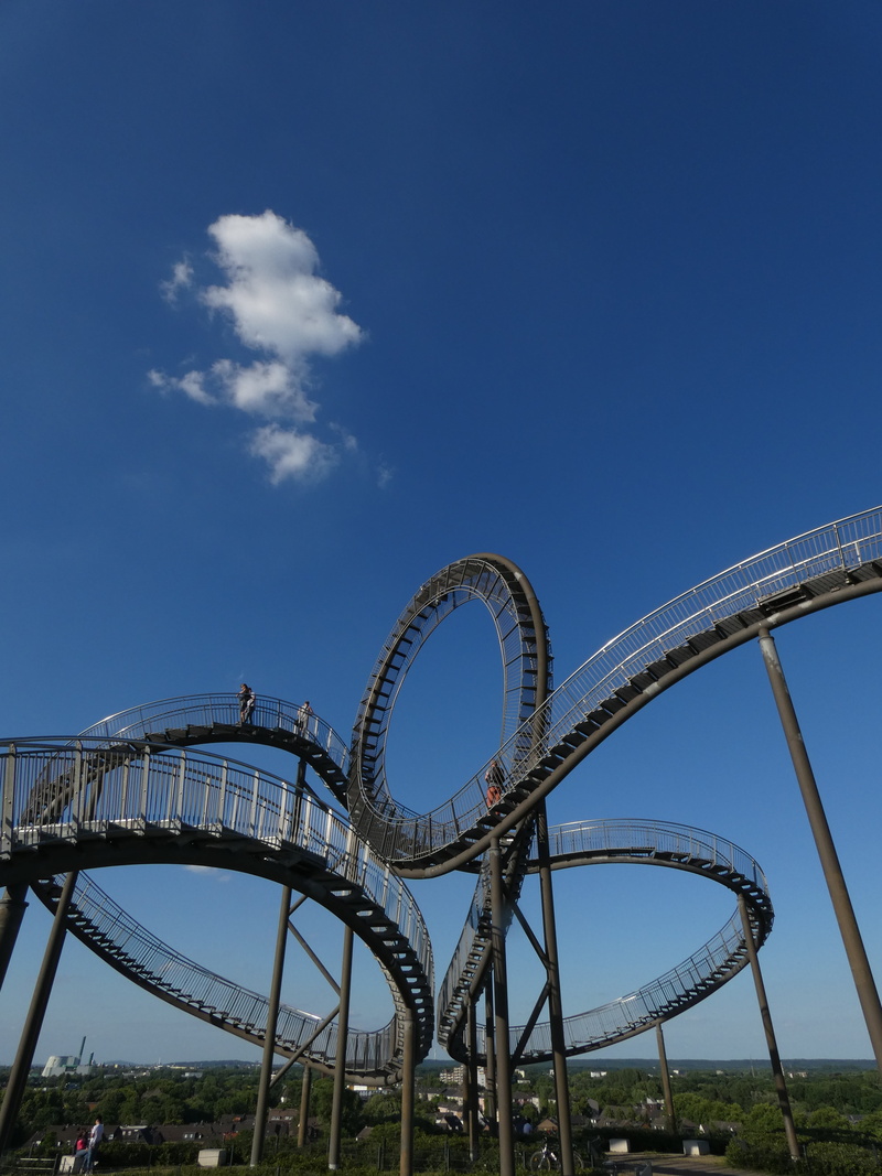 excitement, day, travel destinations, duisburg, cloud - sky, enjoyment, roller coaster, stairs, ruhr 2010, arts culture and entertainment, anger park, building