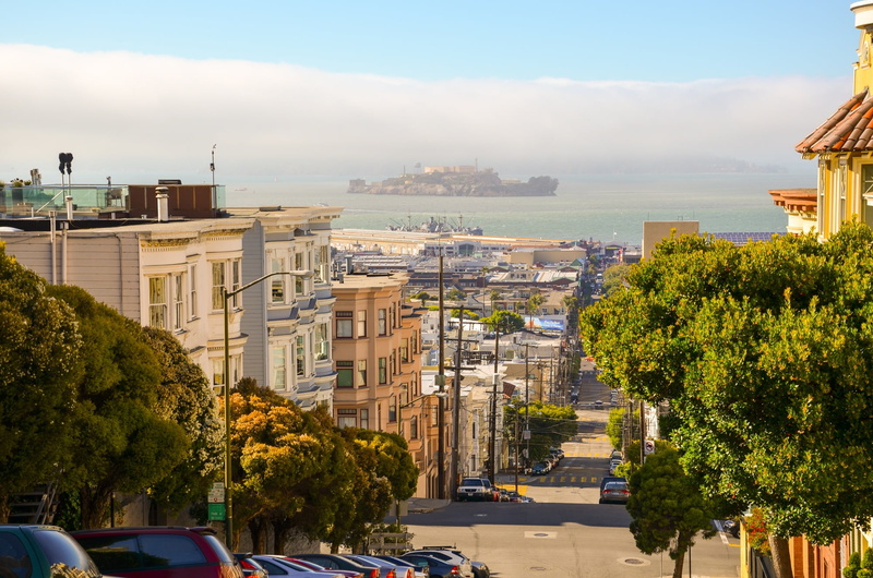 street, sunny, white, motor vehicle, usa, panorama, built structure, building exterior, hill, nature, architecture, building, america, sky, san franzisko
