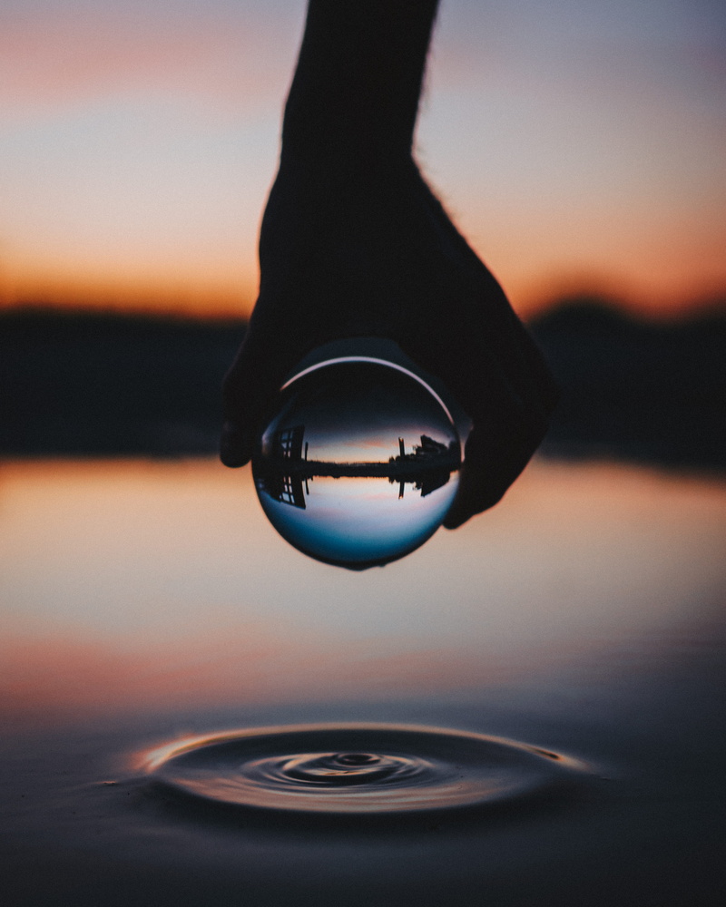 water, blur, transparent, beauty in nature, glass, reflection, glass ball, clear, no people, silhouette, orange color, glass - material, 4K, ball, nature