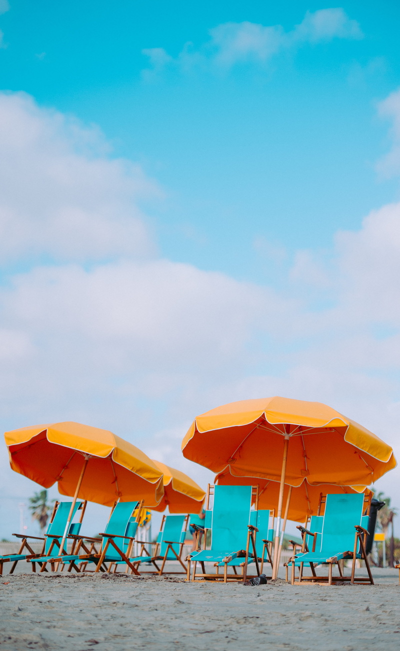 four, sky, photo, day, cloud - sky, vacations, blue, armchair, tropical Climate, lot, Beach, umbrella, lounger, sand, nature, teal, protection, umbrellas