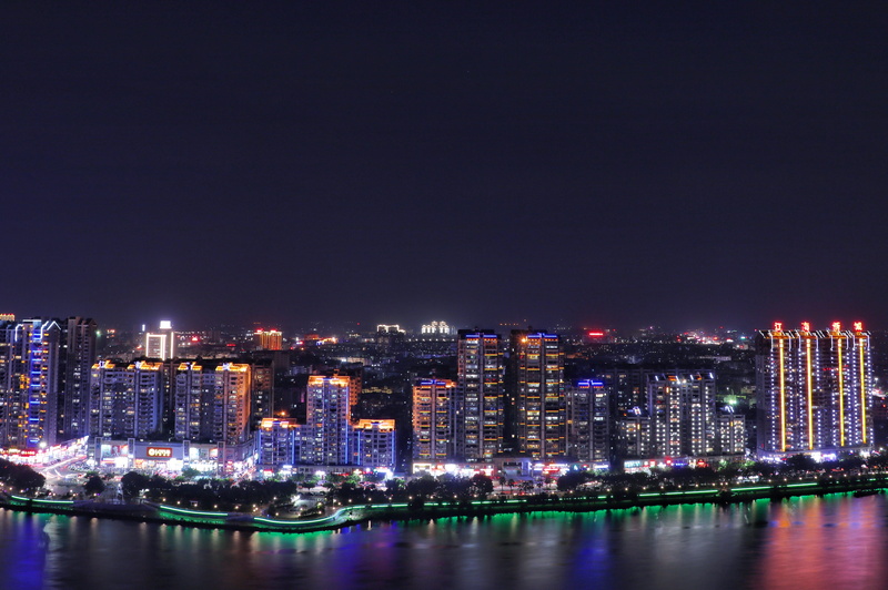 china, illuminated, outdoors, modern, hometown, photo, landscape, waterfront, lights, time, blue, green, cityscape, water, building exterior, s, residential district