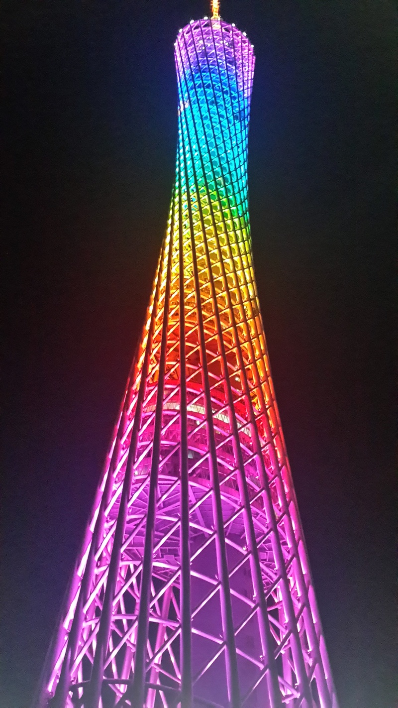 decoration, colors, nature, travel destinations, christmas lights, high, built structure, low angle view, guangzhou, multi colored, no people, tower, christmas ornament
